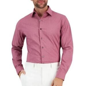 Alfani Men's Slim Fit Puzzle Print Button Down Dress Shirt Size M $65